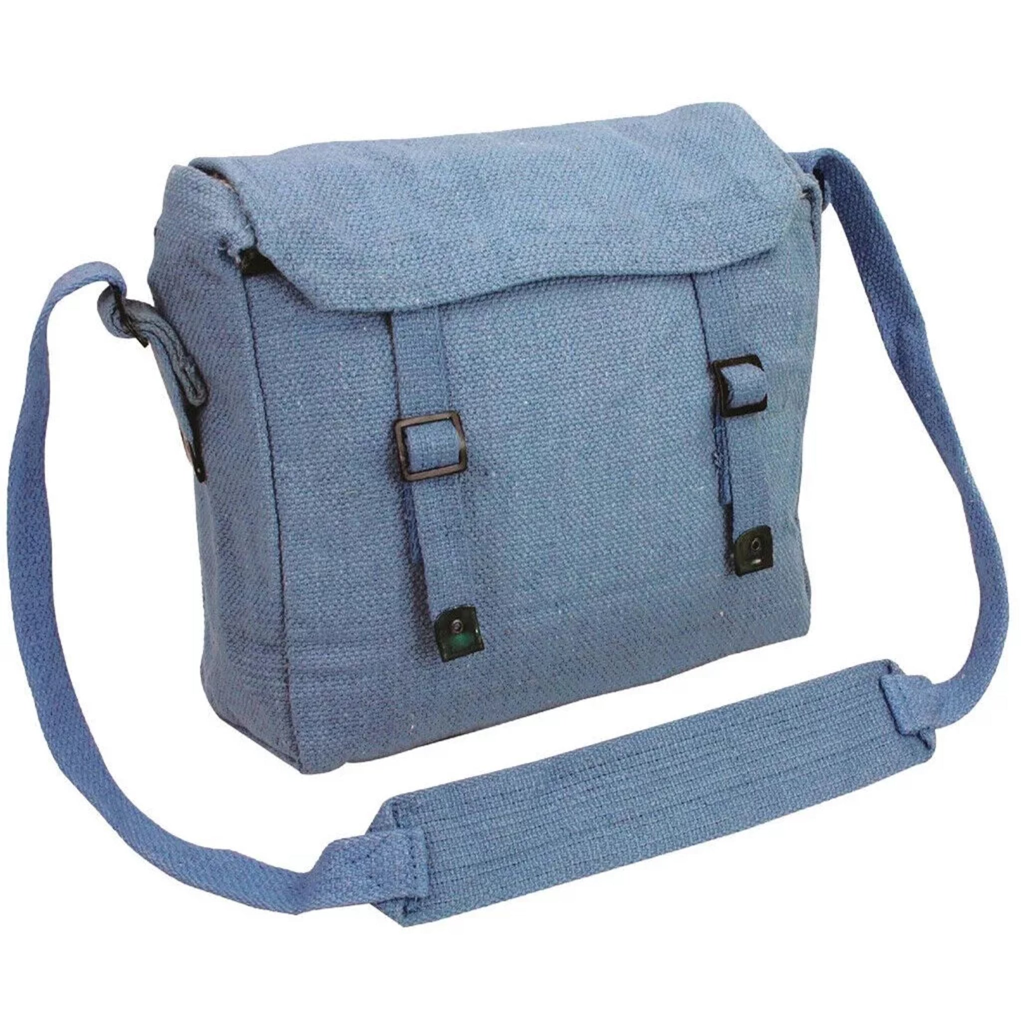 Canvas army military style shoulder bag with adjustable strap and buckle fastening in RAF Blue